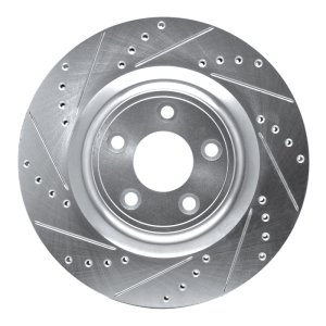 Jaguar F-Type Brake Rotor (1) - Rear Left - R1 Concepts - Drilled & Slotted - Silver - `14-`21